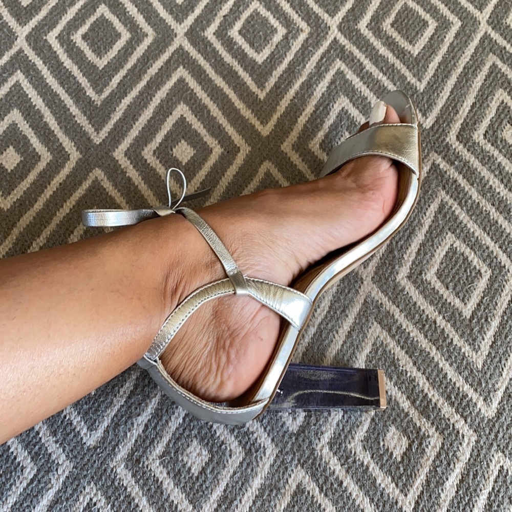 GUNMETAL Drea Silver Ankle Tie Clear Heels Sz 9.5 - Picture 4 of 16